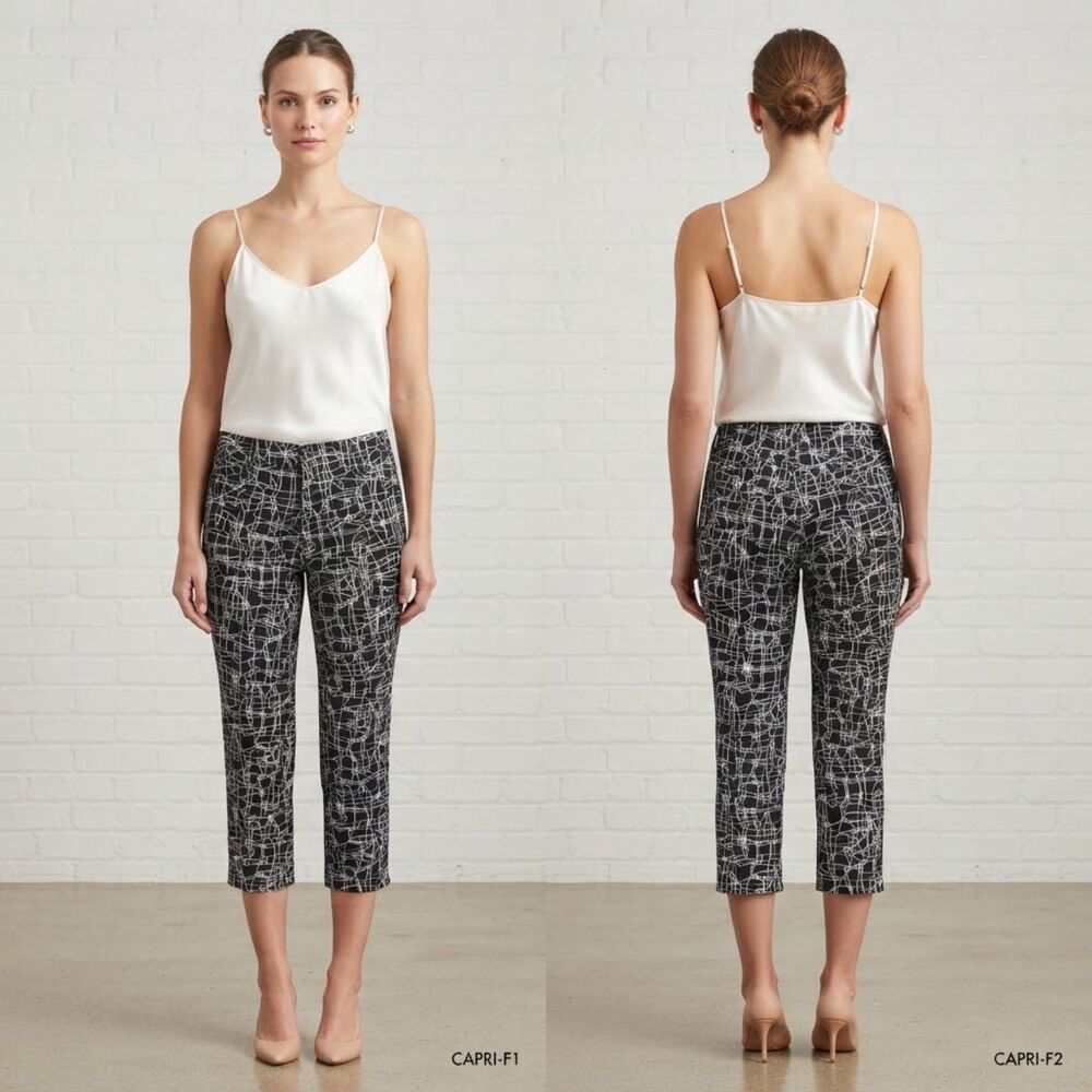 Alfani Black White Abstract Scribble Crop Pants Size 4 Pull On Stretch Capri